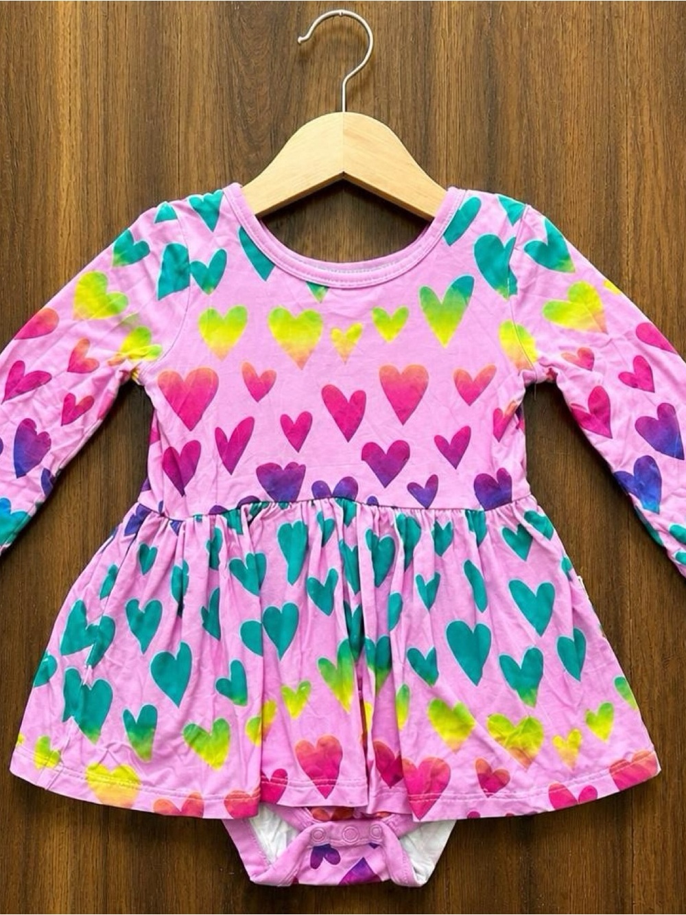 Little Sleepies Pink Long Sleeve Heart Print Dress Bodysuit